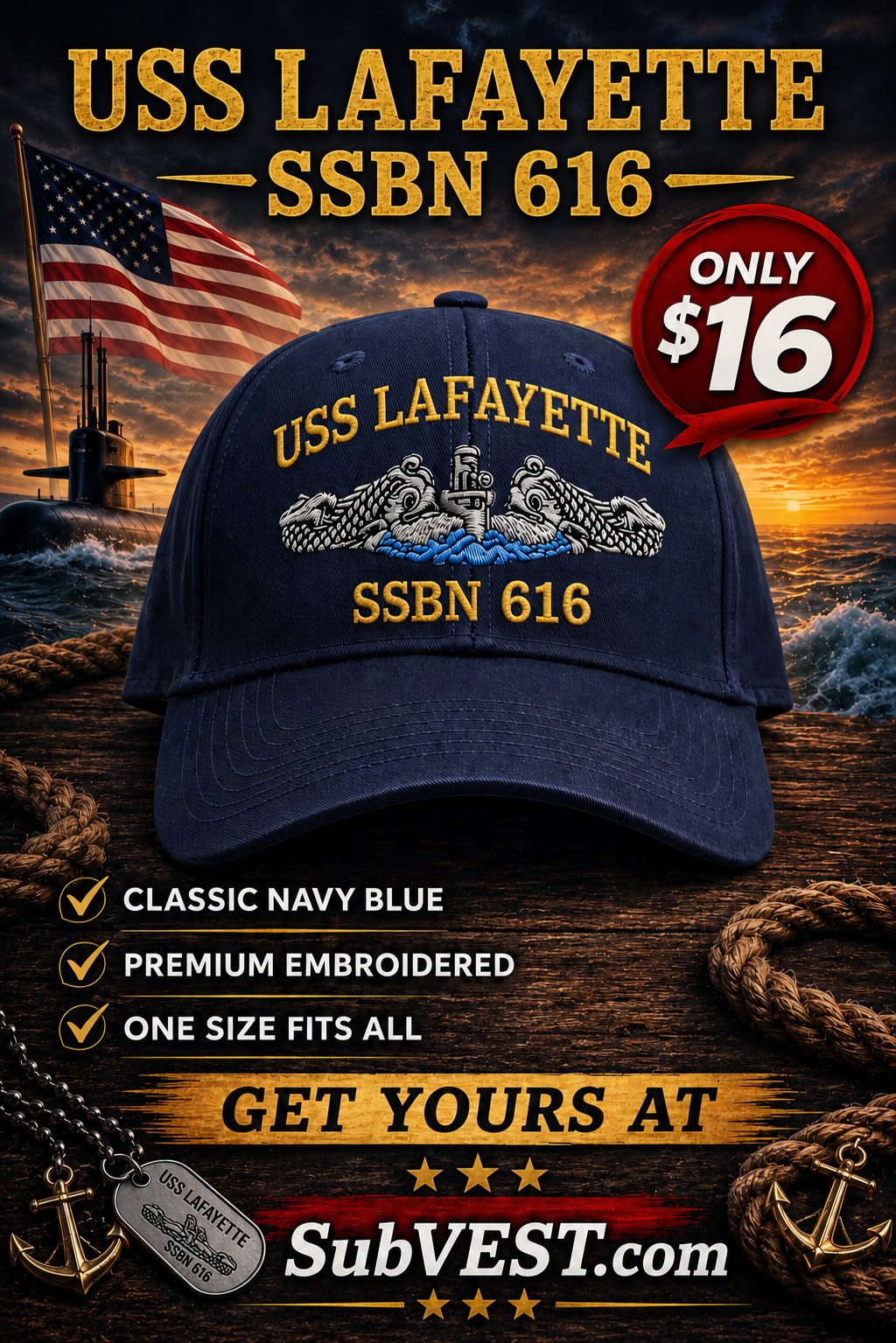 USS LAFAYETTE SSBN 616 HAT - CUSTOM OPTIONS