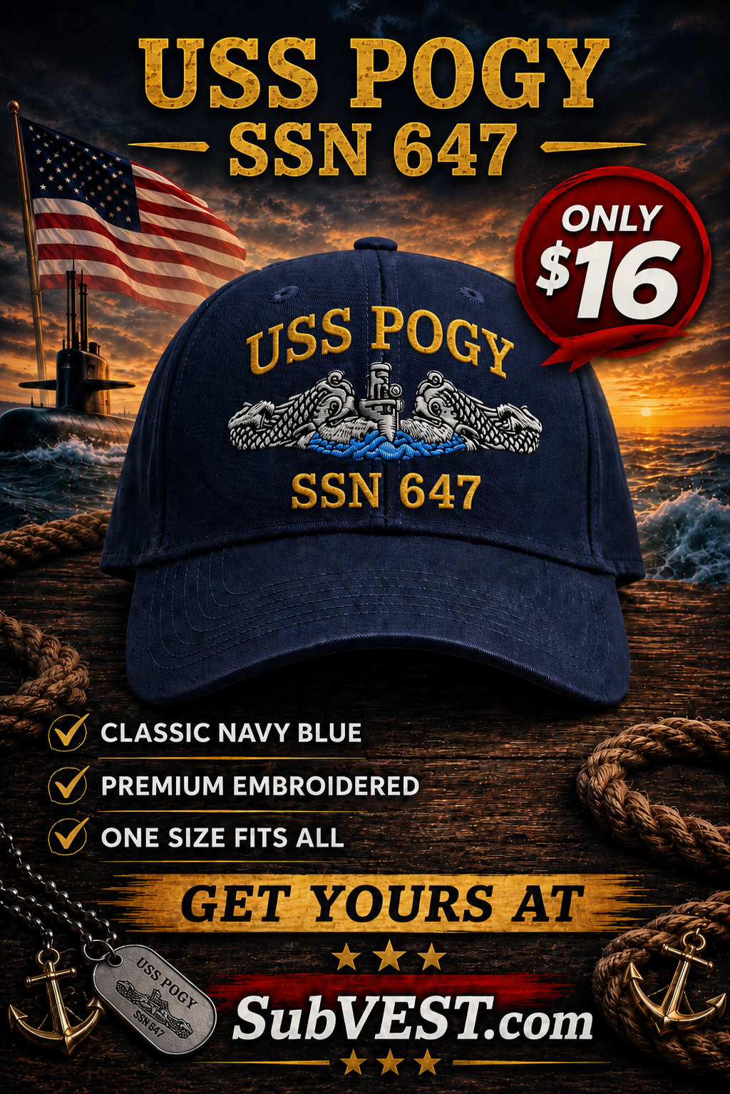 USS POGY 647 HAT - CUSTOM OPTIONS