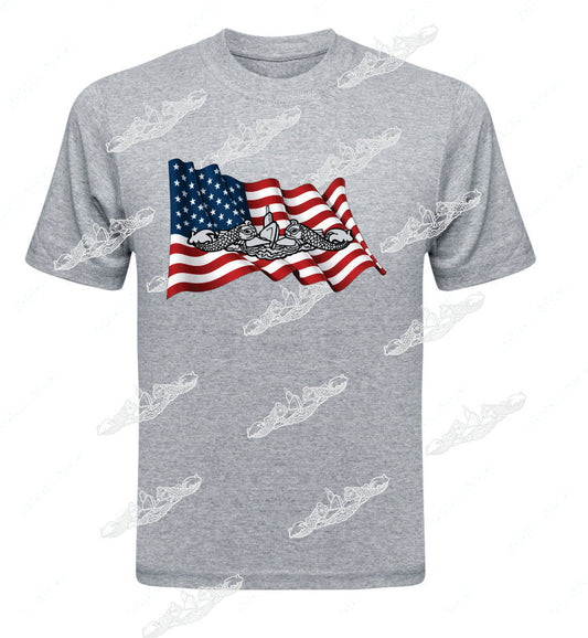 Flag and Dolphins Large on front Pick Silver or Gold below - Clothing